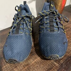 Puma Men's Navy Blue Athletic Sneakers with Yellow Accents